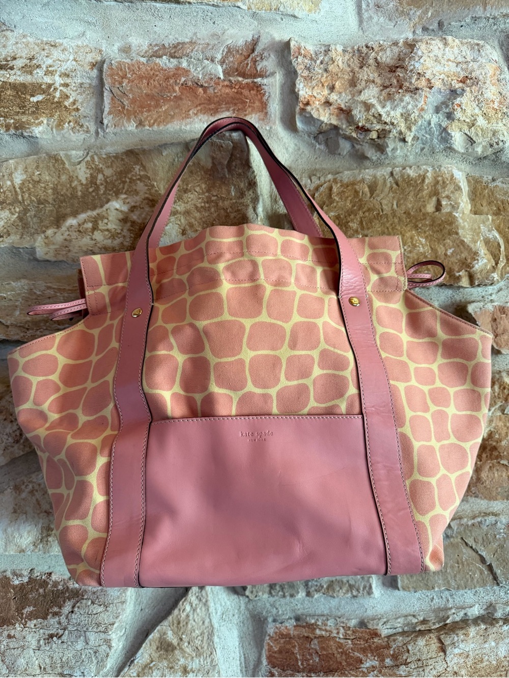 kate spade Pink Patterned Canvas & Leather Tote with Rose Trim - Picture 3 of 11